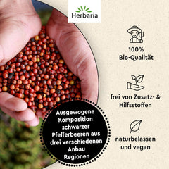 Herbaria Trio Noir bio 75g M-Dose – Bio Pfeffer schwarz ganz – ganze Pfefferbeeren – schwarze Pfeffermischung aus biologischem Anbau von drei verschiedenen Regionen - in nachhaltiger Aromaschutz-Dose