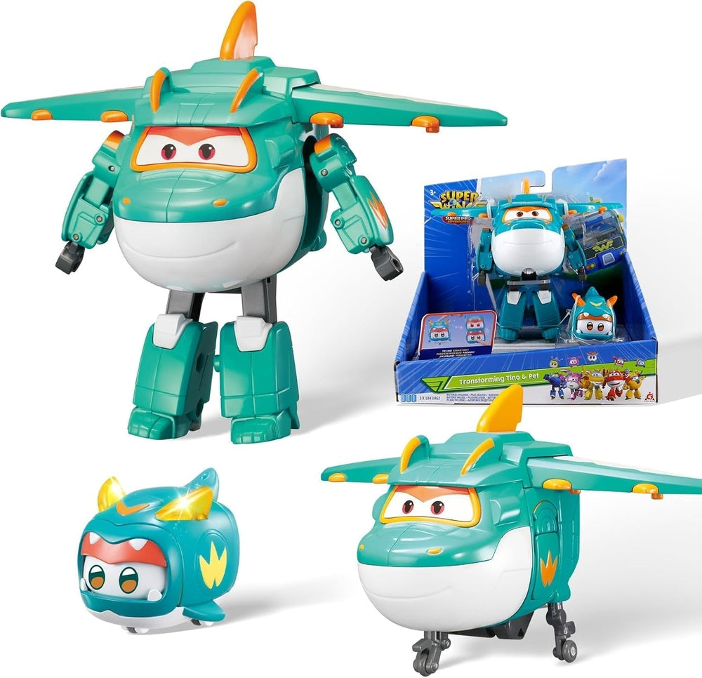 Super Wings EU770447 - Transforming Tino & Pet, átalakító játékfigura kb. 14,5 cm és kb. 4,3 cm, 3 éves kor felett Akciófigurák Naty Shop Tino