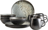 Set de mic dejun MÄSER Carellia, 12 piese – ceramică din Portugalia – glazură reactivă – 4 farfurii de desert 23 cm, 4 boluri 15 cm, 4 căni de cafea 430 ml – potrivit pentru mașina de spălat vase și cuptorul cu microunde, gri