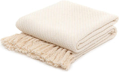 HOMLA Morris Plaid Takaró pamut rojtokkal - Puha és kényelmes takaró Pamut takaró - finom szövet 130 X 170 cm Ecru Ágyak és takarók Besuche den HOMLA-Store Ecru