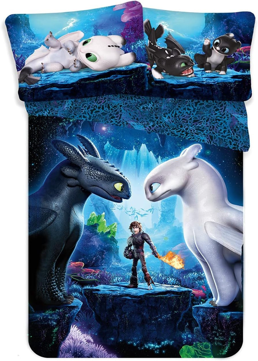 Lenjerie de pat pentru copii, filme si desene animate, reversibila, bumbac Lenjerie de pat - copii Naty Shop How To Train Your Dragon