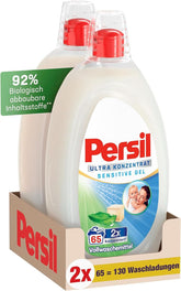 Persil Ultra Concentrate Sensitive Gel (130 mosás), Folyékony mosószer allergiáknak és babáknak kisebb üvegben, kevesebb műanyagért, Eltávolítja a nehéz foltokat, Bőrgyógyászatilag tesztelt Naty Shop mosószerek