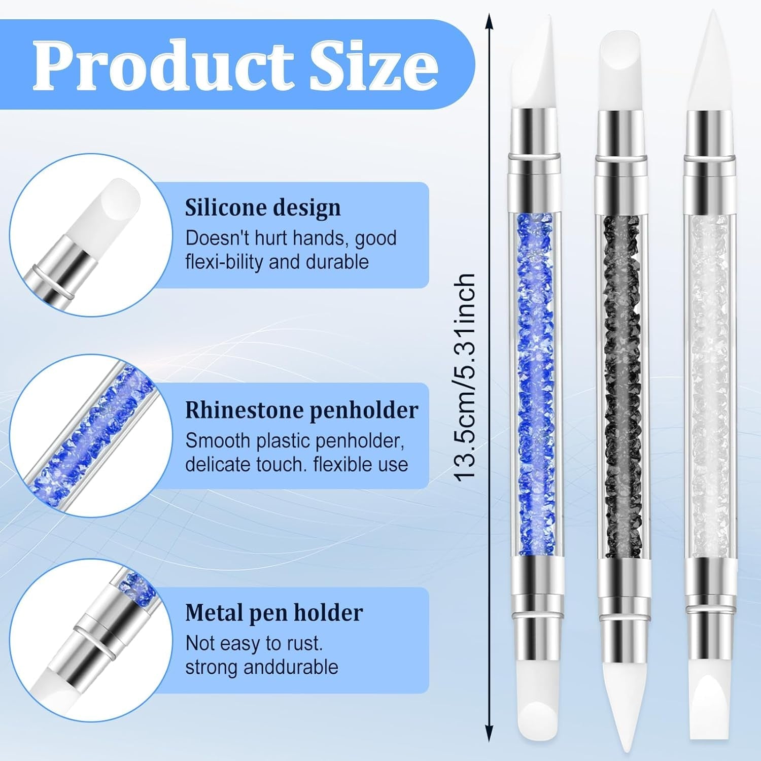 3 Stück Nagel Pinsel Silikon, Nagelkunst Skulptur Stift, Doppel Köpfe DIY Maniküre Werkzeug, Strassstein Picker, Gel Schnitzen Pinsel Für Design, Shaping Drawing Carving Nagelfolie