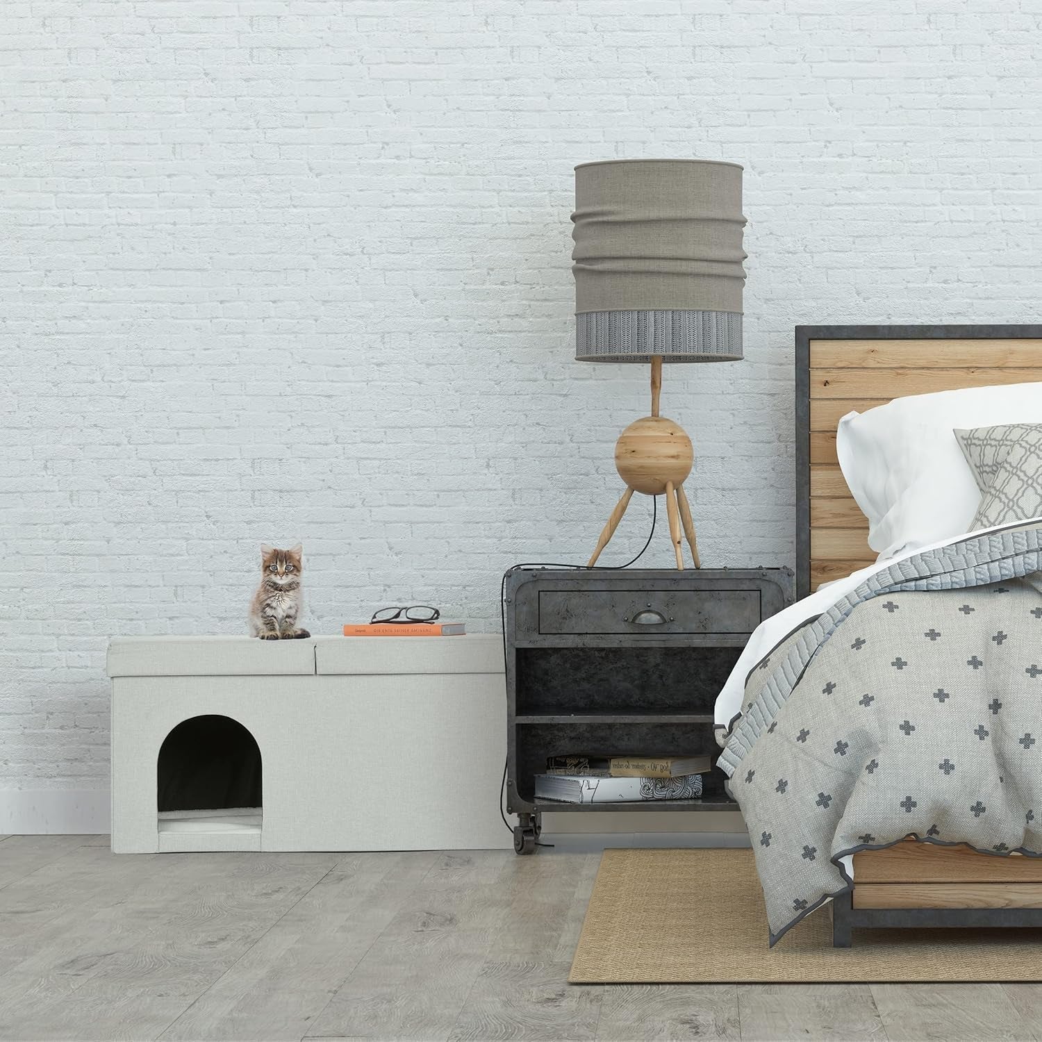 Relaxdays Peșteră Pliabilă pentru Pisici, Bancă Rezistentă, Mobilier de Interior pentru Pisici, Ascunziș pentru Animale de Companie, ÎxLxA: 38,5 x 74,5 x 37 cm, Bej, 1 Bucată