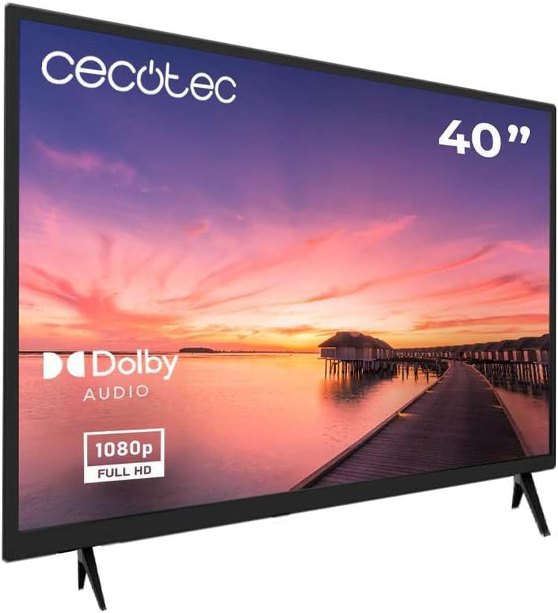 Televizor Cecotec - televizor LED de 40 de inci, rezoluție Full HD - Seria 0 0040. Sistem Dolby, tuner DVB-T/T2/C/S/S2, difuzoare de 16 W, 3 porturi HDMI și 2 porturi USB, memorie flash