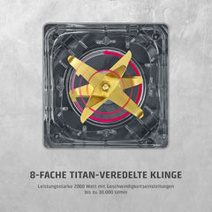 CASO Powerblender B 2000 - Profi állványkeverő, 30 000 U/perc, 2000 Watt, Bruchsicherer Tritan-Mixbehälter (2 L), Bpa-Frei, Pulse-, Shake-, Smoothie-Funktion, 8-Fach Messer-Naschitychtung Mittan Kitchen-System Shop