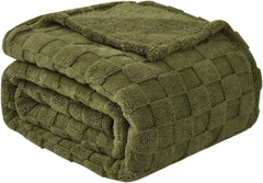 Good Nite Cosy pătură Fluffy Couch Throw pătură Fleece Bedspread Cosy Soft Checked Green pătură primăvară vară toamnă iarnă patru anotimpuri (150X200Cm Olive Green) Paturi si Cuverturi Good Nite Verde măsliniu 150 X 200 Cm
