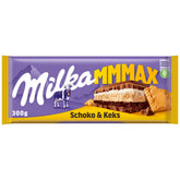Milka Mmax csokoládé és keksz – alpesi tejcsokoládé tejszínes töltelékkel és ropogós kekszdarabokkal – 300g