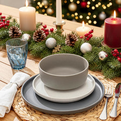 SÄNGER Leeds | Set de veselă din gresie, format din 12 piese, set de farfurii pentru 4 persoane, set de farfurii pentru cină (4 farfurii de cină, 4 farfurii de desert, 4 boluri), veselă colorată, rezistentă la zgârieturi | COLECȚIA VALUE