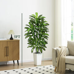 Künstlicher Dracaenabaum,Kunstpflanzen Groß,Faux Tree Mit Weißem Hohen Pflanzer Realistische Kunstpflanze Dracaena,Kunstpflanzen Für Wohnzimmer, Büro & Garten(1, Weißer Hoher Pflanzer, 150Cm)