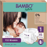 Bambo Nature babapelenka, 1-es méret (2-4 kg), 132 Count Monthly Box | Prémium pelenkák fokozott szivárgásvédelemmel | Maximális kényelem és szabadság az újszülöttek számára | Bőrgyógyászatilag tesztelt pelenkák