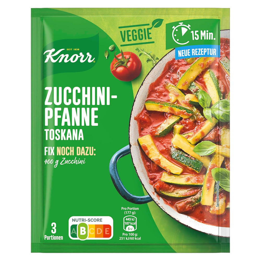 Knorr Fix Veggie Würzmischung Cukkini-Pfanne Toskana mit Gemüse für eine leckeres Gericht ohne geschmacksverstärkende Zusatzstoffe 3 Portionen