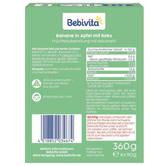 Banán almában keksszel fóliával - 16 darab (4 csomag, egyenként 4 x 90 g), hozzáadott cukor nélkül, enyhe gyümölcsből és egészséges gabonákból készült, ideális elvitelre és útközbeni harapnivalókra