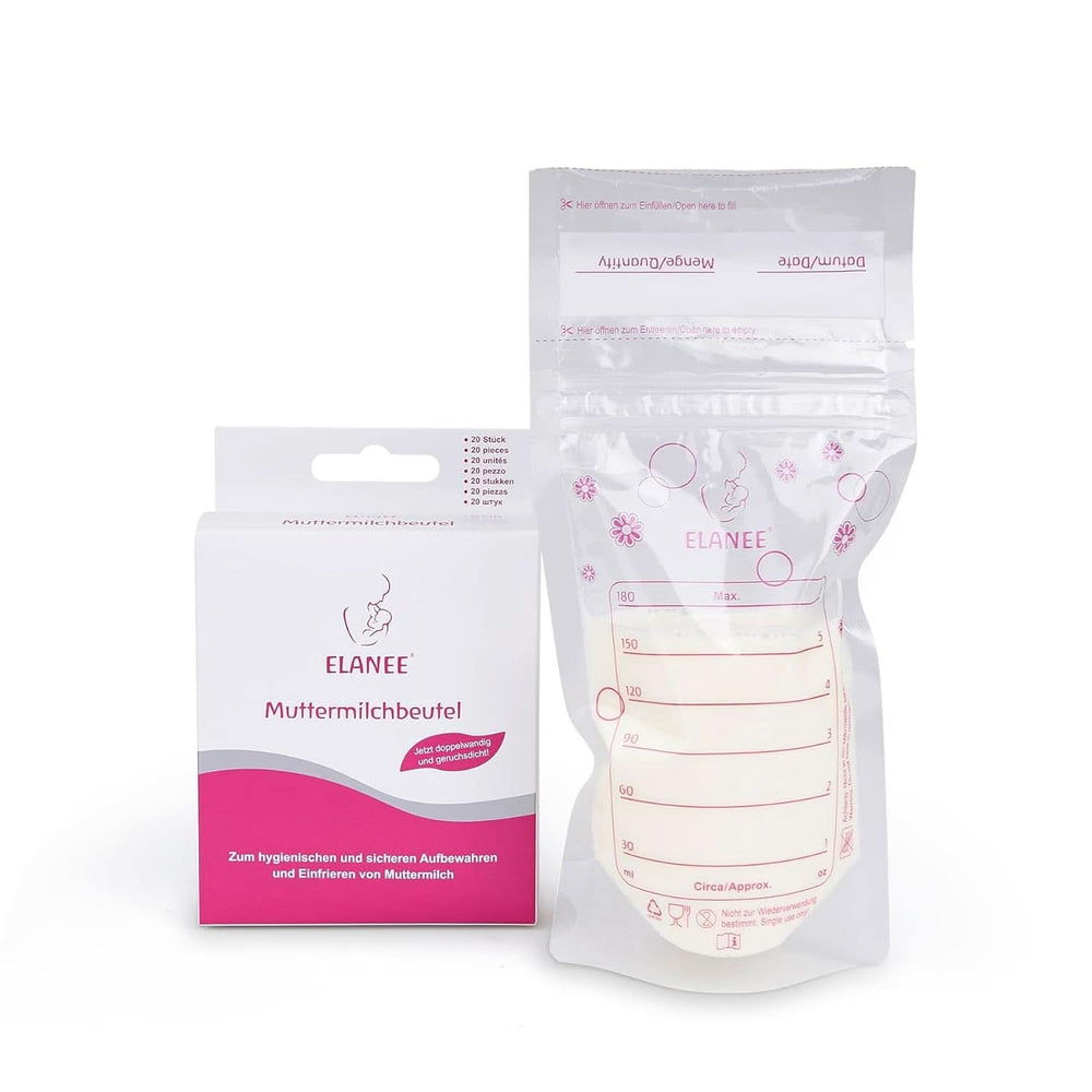 ELANEE Muttermilchbeutel, Aufbewahren & Einfrieren Von Muttermilch, Geschmackneutral Und Vorsterilisiert, Doppelter Sicherheitsverschluss, 20 Stück, Mit Standfuß (711-00) Bébiétel és szoptatási kiegészítők Naty Shop