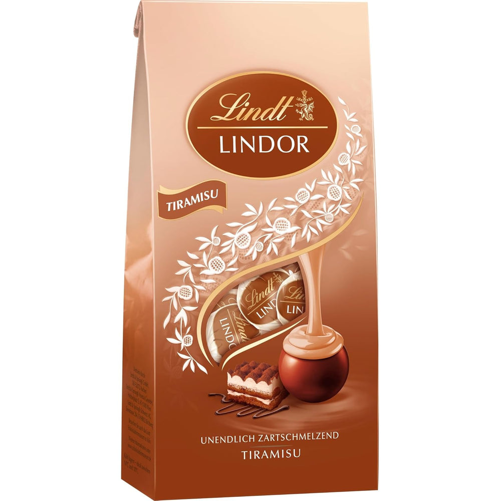 Lindt csokoládé | LINDOR Tiramisu táska | 137g | 11 tejcsokoládé golyó szájban olvadó tiramisu töltelékkel | Ajándék csokoládé