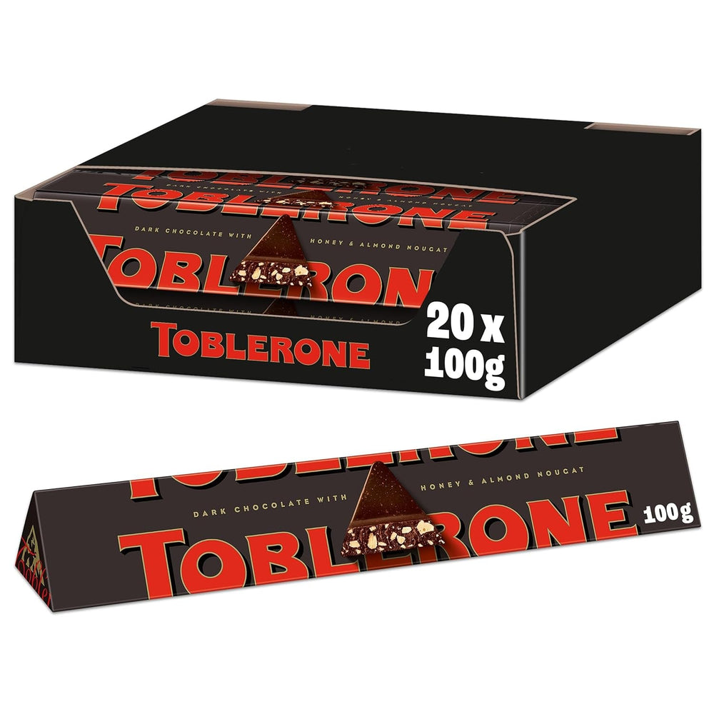 Toblerone Dark 20 X 100 grame, Ciocolată elvețiană neagră cu miere și nuga de migdale Bomboane de Ciocolata Naty Shop Default Title