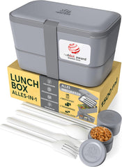Cutie de prânz Umami pentru adulți, cutie bento stivuibilă etanșă cu 4 tacâmuri și compartimente, cutie de prânz pentru adulți, recipient pentru salată to-go, cutie de prânz pentru picnic / birou, gri cărbune, 1500 ml Cutii depozitare alimente Naty Shop Gri cărbune L - 1500 Ml Stivuibile unul în celălalt