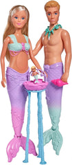 Simba 105733524 - Steffi Love Mermaid Family, Păpușă Sirenă Însărcinată cu Kevin în rolul de Sirenă, cu Pătuț pentru Bebeluși, Păpuși la Modă de 29 cm, Păpuși de Joacă, pentru Copii de la 3 Ani în sus