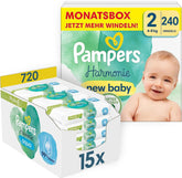 Harmonie baba pelenka szett 2-es méretű (4-8 kg, 240 darab) HAVI DOBOZ és Harmonie Aqua Baba nedves törlőkendő doboz 720 törlőkendő (15 x 48), Baby Essentials