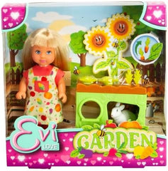 Simba Evi Love Garden, Puppe im Garten mit Hochbeet und Gemüse zum Ernten, inclusie kleinem Hasen, 12cm Spielpuppe, ab 3 Jahren