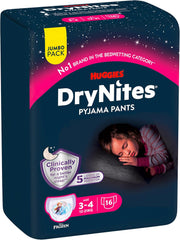 Huggies DryNites szuper nedvszívó éjszakai pelenkák lányoknak 3-4 éves korig (12-21 kg) 4 x 16 darab (összesen 64 darab) havi bugyicsomag
