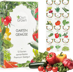 Saját termesztésű zöldségmag készlet - 12 Pflanzensemen Sorten für Hochbeet und Garten - Praktische Box mit Gemüsesamen für den Anbau Frischer Ernte zu Hause - Ideal für Gartenliebhaber