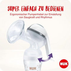 Set pompa de san manuala NUK, Pernă moale din silicon, 2 biberoane perfect combinate, 150 ml Accesorii Hrana si Alaptare Bebe Naty Shop