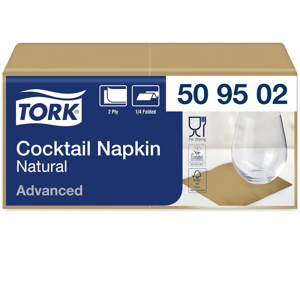 Șervețel de cocktail Tork nature cu simbol de mediu preimprimat, 200 șervețele, 509502