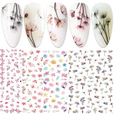 JMEOWIO Nagelsticker Frühling Blume 9 Blatt Nagelaufkleber Selbstklebend Rosa Blüte Nail Art Sticker Dekoration Nageldesign Zubehör