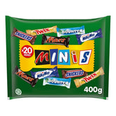 Mini vegyes csokoládé csomag, 20 mini csokoládé snack (Mars, Snickers, Bounty, Twix, Milky Way), édességként, csokoládé ajándék, cukorkadoboz, 400 g