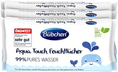 Bübchen Aqua Touch baba nedves törlőkendők 144 db (3 x 48) - Érzékeny bőr ápoló törlőkendők 99%-os tiszta vízzel, újszülött és baba nedves törlőkendők