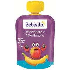 Áfonya, alma és banán kinyomható tasakok – 16 db (4 csomag, egyenként 4 x 90 g), hozzáadott cukor nélkül, gluténmentes, ideális elvitelre és útközbeni harapnivalókra