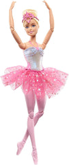 Barbie Dreamtopia Magic Light Balerina baba rózsaszín tutuval és szőke hajjal 5 fény- és hangeffektus Barbie mozgatható 3 éves kortól HLC25 Naty Shop babák egyedülálló szőke hajjal