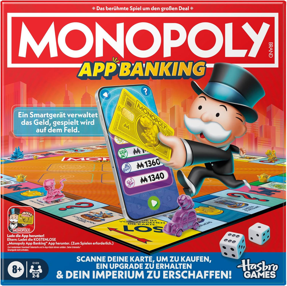 Monopoly Board Game App Banking – német változat, a klasszikus elektronikus játék modern változata 8 éves kortól, 2-6 játékos számára