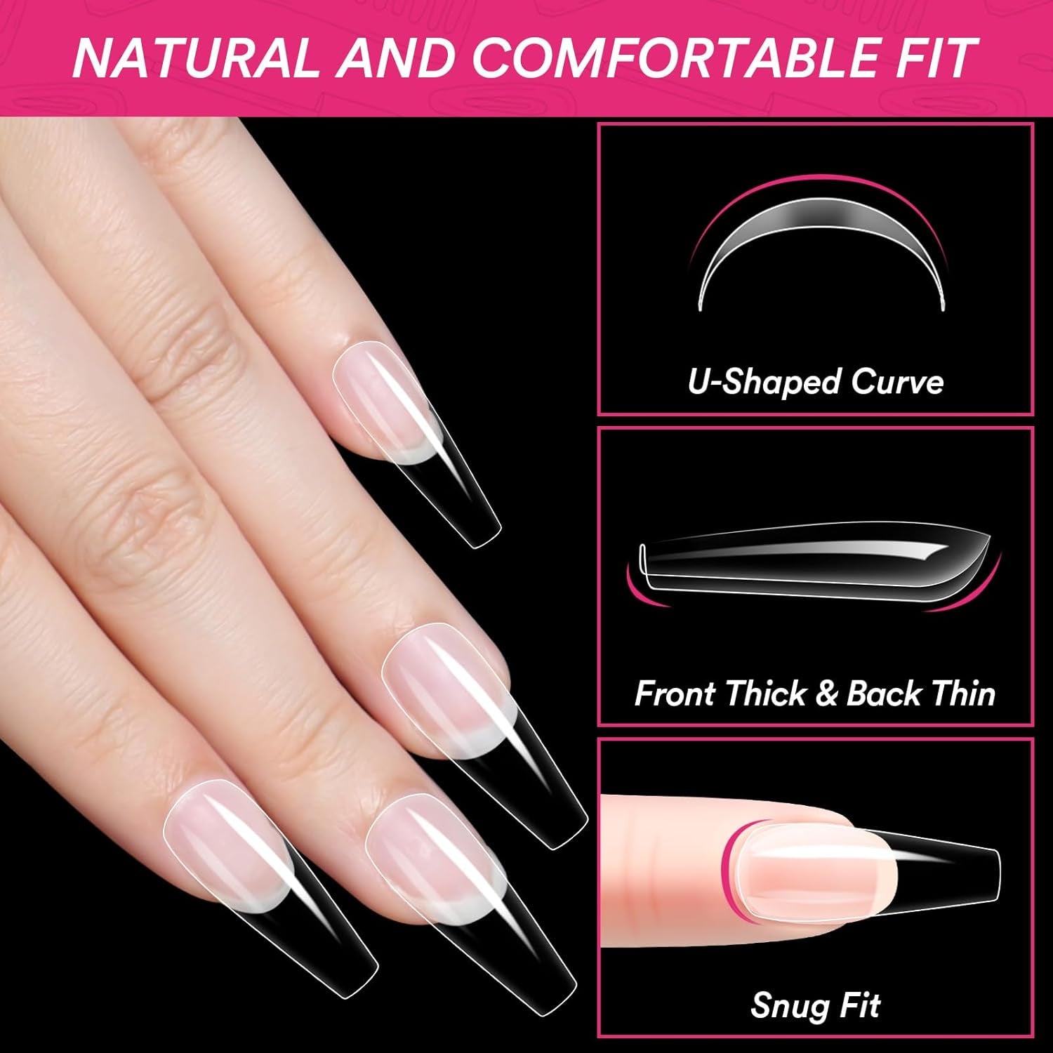 Alyvisun Tips Unghii Balet, 500 Bucăți Tips Unghii Acrilice Cu Acoperire Completă cu 240 Bucăți Set de Autocolante pentru Unghii, 10 Dimensiuni Tips Transparent pentru Unghii cu Gel Tips Unghii cu Gel Moale Tips Unghii Balerina