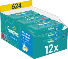 Pampers Fresh Clean nedves törlőkendők, 12 csomag 52 törlőkendő, összesen 624 törlőkendő, könnyű illat, kézre és arcra is alkalmas