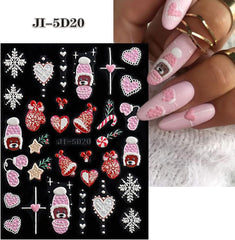 5 Blatt 3D Nagelsticker Weihnachten Nagelaufkleber 5D Stereoskopisch Selbstklebend Schneeflocke-Weihnachtswinterurlaub Nail Art Sticker Dekoration Nageldesign Zubehör