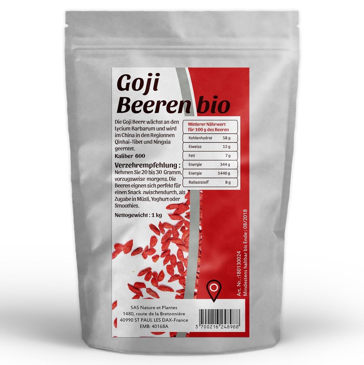 Boabe goji organice 1kg Produse deshidratate Naty Shop