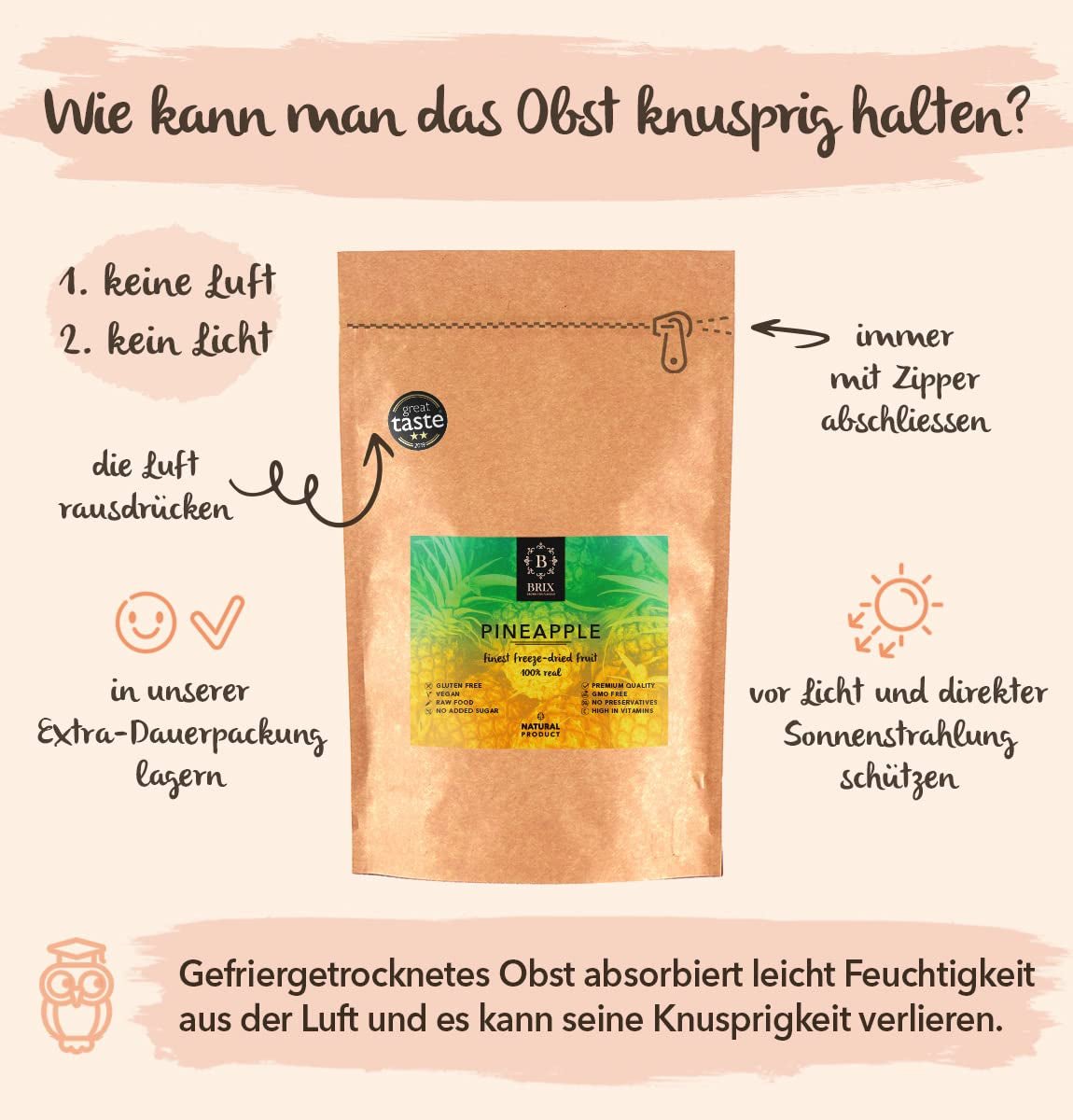 BRIX Ananas liofilizat | Natural, ananas uscat 95 g | Great Taste Award fructe uscate, ananas liofilizat | Fără OMG, fără gluten, vegan, vitamine reținute Produse deshidratate Naty Shop