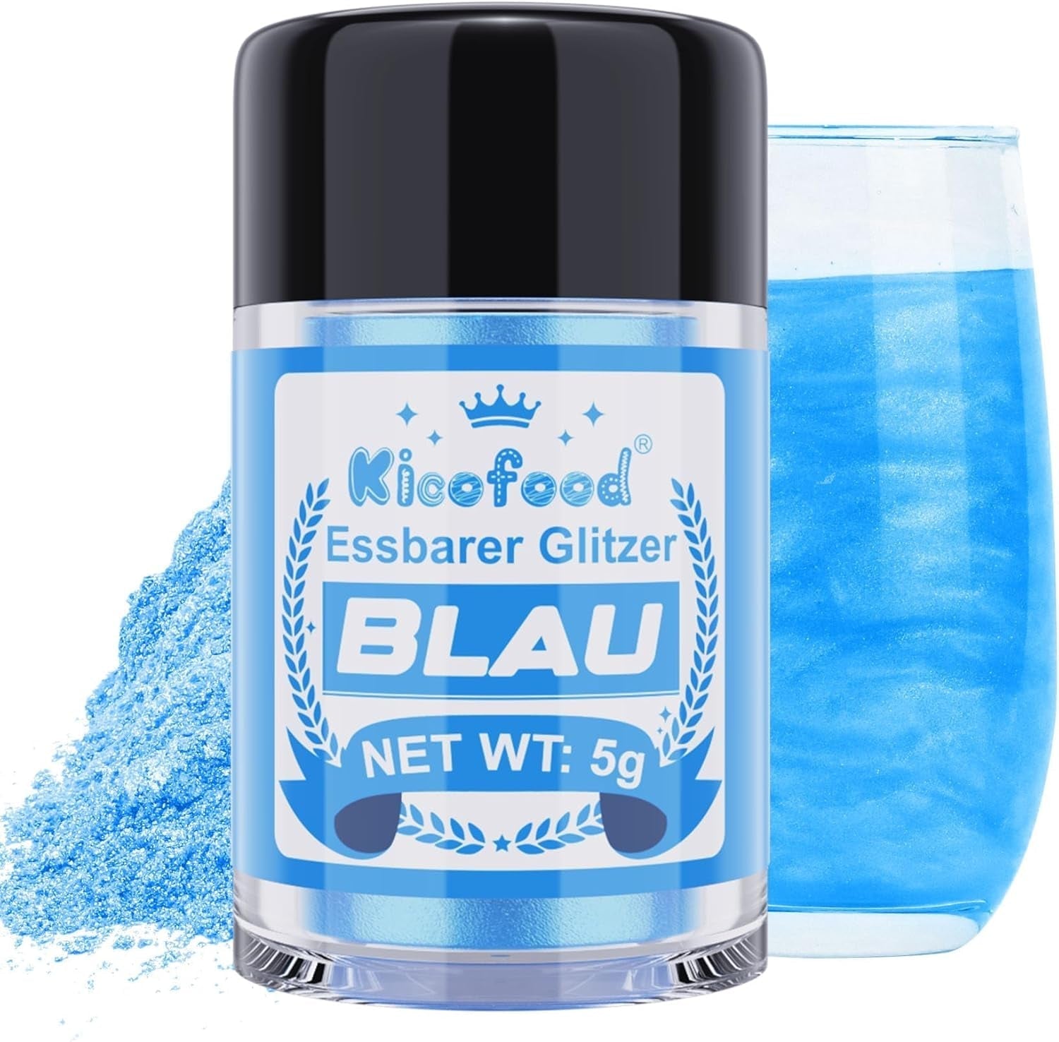 Kicofood, glitter comestibil, 5 grame, diverse culori Glitter Naty Shop Albastru