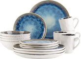 MÄSER 934092 Seria Frozen, Set de veselă ceramică pentru 4 persoane, Serviciu combinat cu 16 piese cu forme organice, Serviciu cu pete albastre, Gresie, Albastru închis
