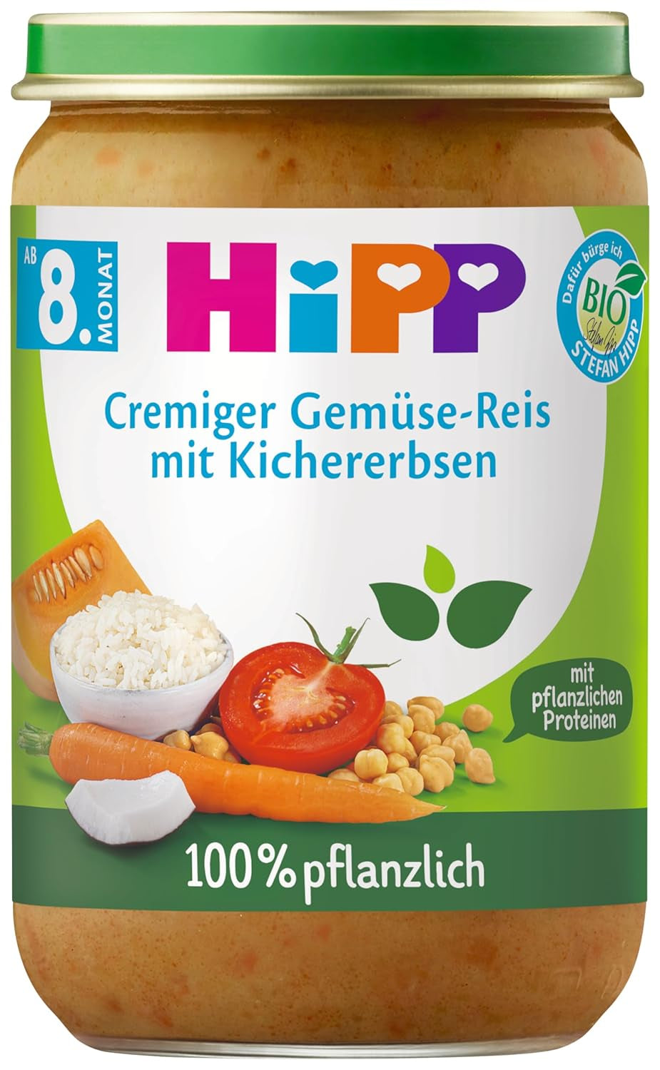 Krémes rizs zöldségekkel és csicseriborsóval HiPP Organic (6 x 220g), 8 hónapos kortól, 100% növényi alapú, hozzáadott só nélkül, Omega-3-mal, legjobb bio minőség