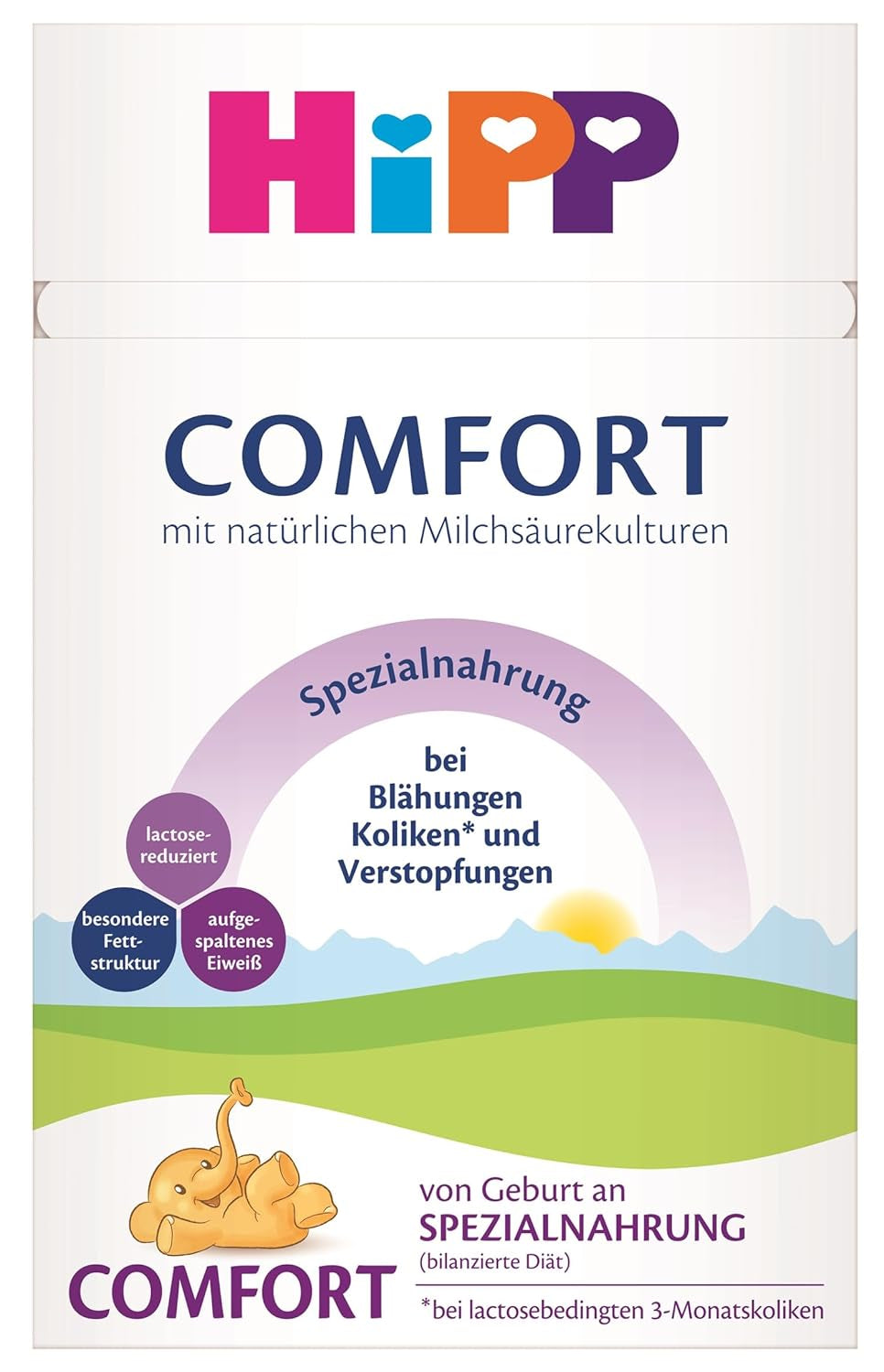 Speciális formula HiPP Comfort (4 x 600g), születéstől fogva, csökkentett laktóztartalommal, kólika, puffadás és székrekedés diétás kezelésére