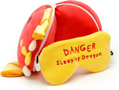 Puckator Relaxeazzz Adoramagics pernă de călătorie rotundă din pluș și mască de ochi cu motiv de dragon - mască de somn din pluș pentru avion - pernă de zbor pentru copii și adulți - mască de somn drăguță Perne calatorie Naty Shop