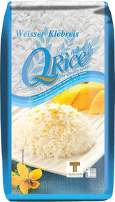Q RICE | Weißer Klebreis Langkorn aus Thaiföld | Aromatisch mit klebriger Textur | Ideális currykhoz, sushihoz, mochihoz vagy rizspudinghoz 1 x 1 kg