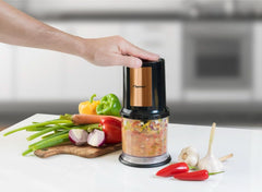 Bestron Elektrischer Multi-Zerkleinerer, Universalzerkleinerer Mit Zwei Schneidemessern & 500Ml Kapazität, Große Pulstaste, 400 Watt, Szín: Kupfer Kitchen Naty Shop