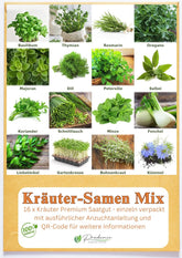 Prademir – Kräutersamen Set aus 16 beliebten Küchenkräutern – Kräuter Anzuchtset mit 100% Natursamen aus Portugal – Kräuter Saatgut aus oregano, kakukkfű, majoránna, rozmarin, kapor, bazilik, zsálya uvm