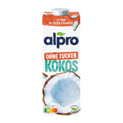 Alpro Kokosnussdrink ohne Zucker – Ohne Süßstoffe – Vegán és tejföl – Von Natur aus lactosefrei und fettarm – Gazdag kalcium és vitamin – 8 x 1 L