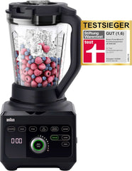 Braun Hochleistungsmixer Powerblend 9 JB9040 – Standmixer Mit Glas-Mixkrug, 18 Mixprogram, 10 Geschwindigkeiten + Pulsefunktion, Heiße Suppen Funktion, Reinigungsprogramm, Stampfer, 1600 W, Schwarz Kitchen Naty
