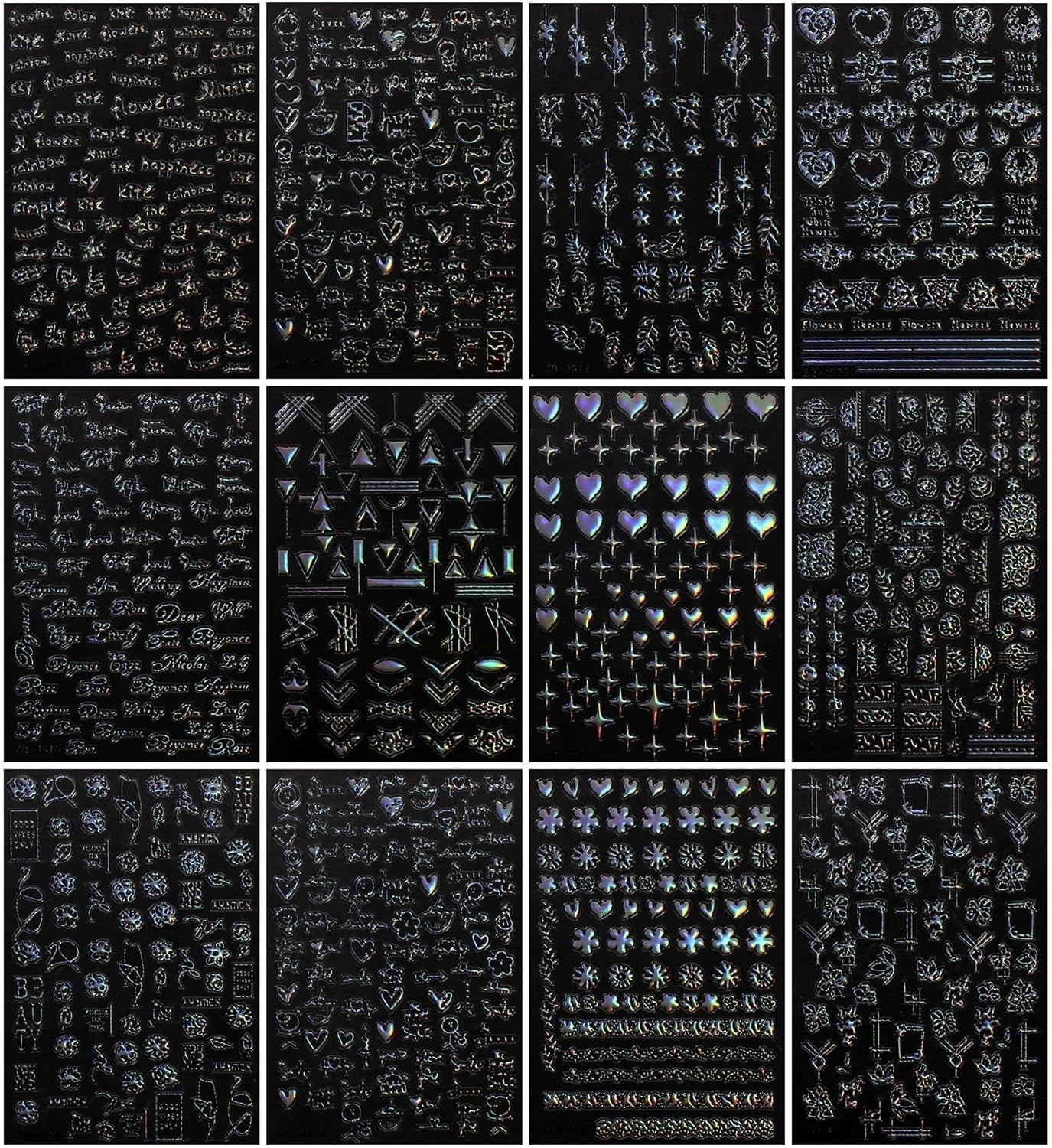 Jmeowio Nagelsticker Aurora Geometrisch 12 Blatt Nail Art Sticker Selbstklebend Nagelaufkleber Bunt Dekoration Nageldesign Zubehör